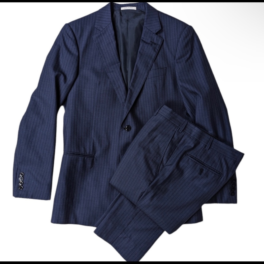 Armani Collezioni Men's Striped Wool Suit Black and Blue Size 40R